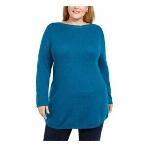 Karen Scott Ballet Neck Tunic Dark Teal Speckled Color Long Sleeves Size 0X Plus